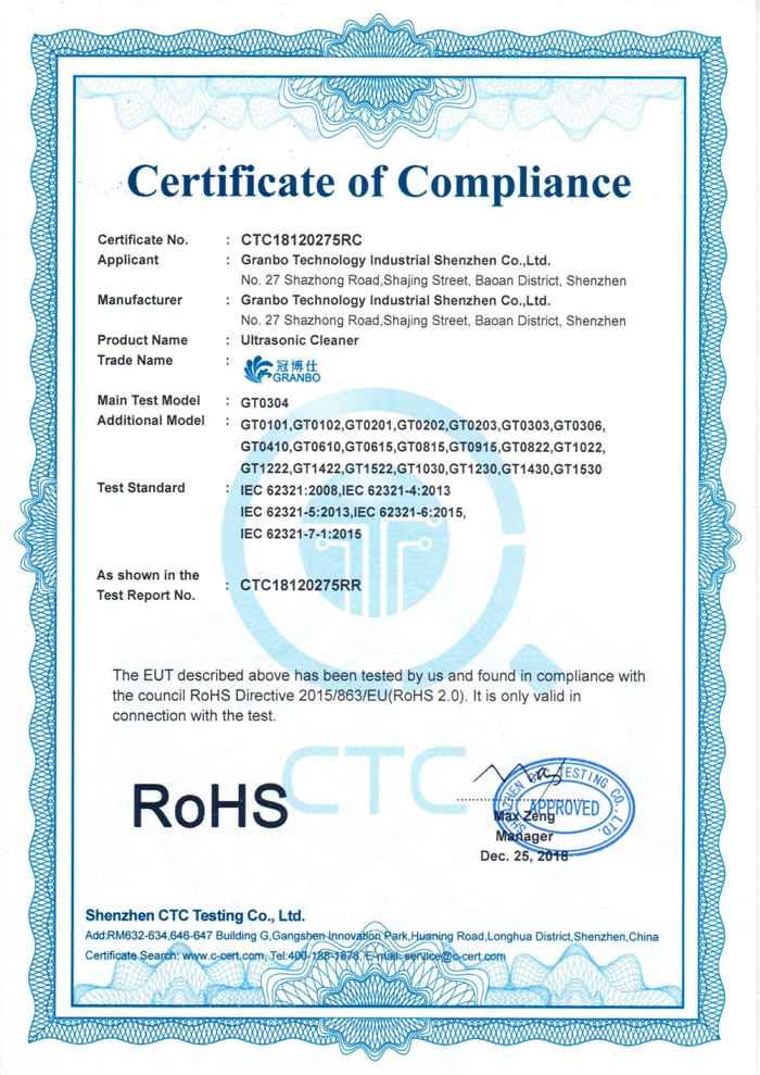 Export RoHS Certification - Granbo Technology Industrial Shenzhen Co., Ltd.
